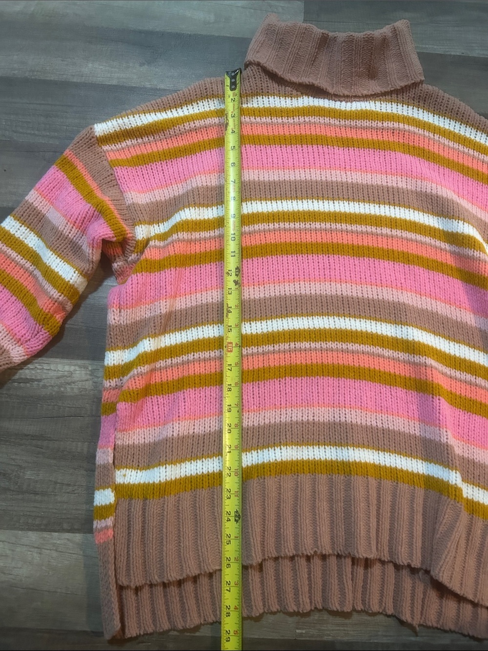 aerie Women’s Sweater Striped Pink, Tan & Cream Turtleneck Oversized - Large - Picture 4 of 7